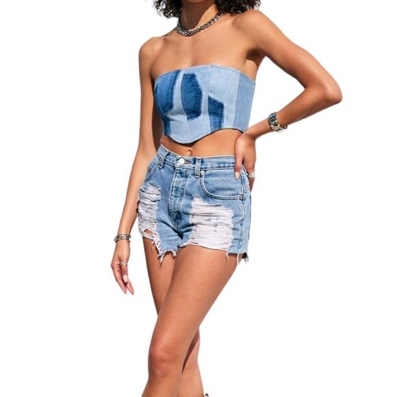 FURST OF A KIND VINTAGE DENIM CORSET TUBE TOP (O/S) - Picture 7 of 11